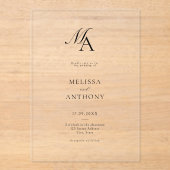 Elegante Monogram Moderne Minimalistische Hochzeit Acryleinladungen (Vorderseite)