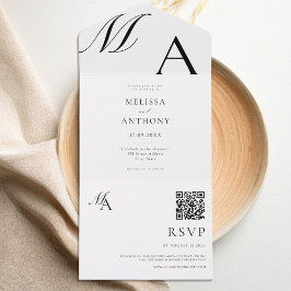 Elegante Monogram Moderne Minimalistische Hochzeit All In One Einladung