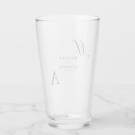 Elegante Monogram Moderne Minimalistische Hochzeit Glas (Rückseite)