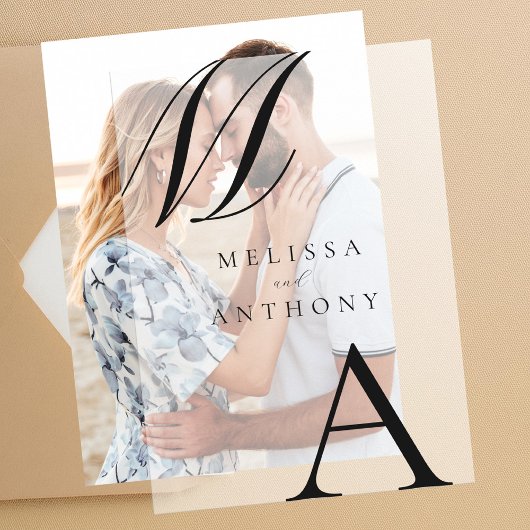 Elegante Monogram Moderne Minimalistische Hochzeit Pergament Einladungen