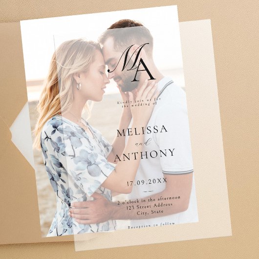 Elegante Monogram Moderne Minimalistische Hochzeit Pergament Einladungen