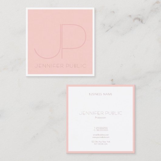 Elegante Monogram Moderne rosa Weiße Vorlage Trend Quadratische Visitenkarte (Vorne/Hinten)