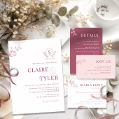 Elegante Monogram, Modernes Burgund, rosa Hochzeit Einladung