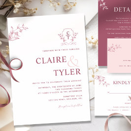 Elegante Monogram, Modernes Burgund, rosa Hochzeit Einladung