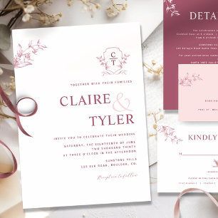 Elegante Monogram, Modernes Burgund, rosa Hochzeit Einladung