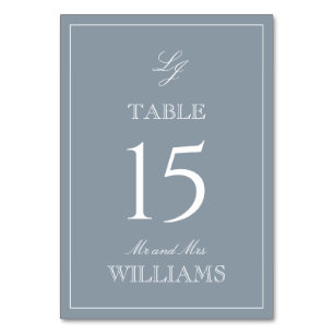 Elegante Monogram Modernes Script Dusty Blue Weddi Tischnummer