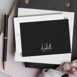Elegante Monogram Name Black Gold Script Note Card Mitteilungskarte