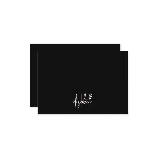 Elegante Monogram Name Black Gold Script Note Card Mitteilungskarte (Vorderseite/Rückseite Beispiel)