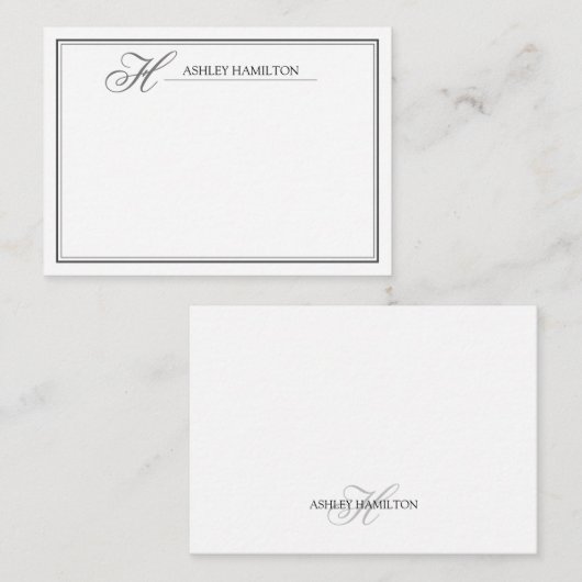 Elegante Monogram Name Black Gray Note Card Mitteilungskarte (Vorne/Hinten)