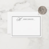 Elegante Monogram Name Black Gray Note Card Mitteilungskarte (Vorderseite/Rückseite Beispiel)