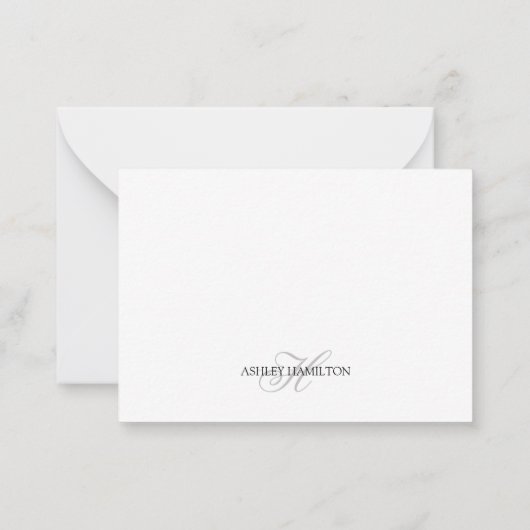 Elegante Monogram Name Black Gray Note Card Mitteilungskarte (Rückseite)