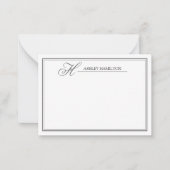 Elegante Monogram Name Black Gray Note Card Mitteilungskarte (Vorderseite)
