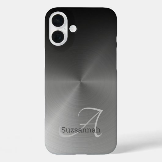 Elegante Monogram Name Black Ombre Imitats Metal Case-Mate iPhone Hülle (Rückseite)