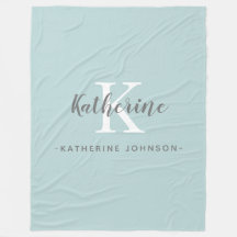 Elegante Monogram Name Blue Fleece Blanket