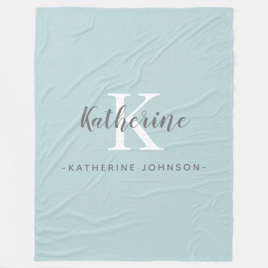 Elegante Monogram Name Blue Fleece Blanket (Vorderseite)