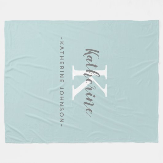 Elegante Monogram Name Blue Fleece Blanket (Vorderseite (Horizontal))