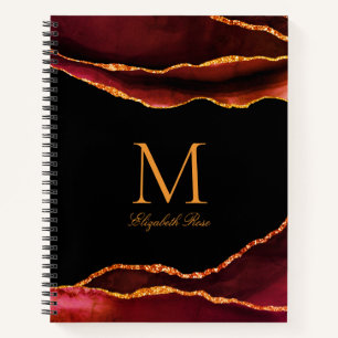 Elegante Monogram Name Burgundy Rust Gold Black Notizblock