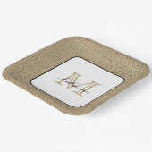 Elegante Monogram Name Chic Farmhouse Style Burlap Pappteller (Gewinkelt)