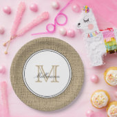 Elegante Monogram Name Country Chic Style Burlap Pappteller (Party)