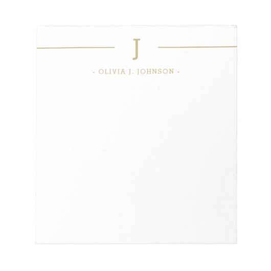 Elegante Monogram Name Gold White Notepad Notizblock (Vorderseite)