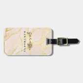 Elegante Monogram Name Imitats Gold Foil Blush Pin Gepäckanhänger (Vorderseite horizontal)