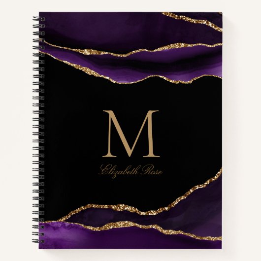 Elegante Monogram Name Lila Agate Gold Black Notizblock (Vorderseite)