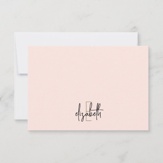 Elegante Monogram Name Pink Gold Script Mitteilungskarte (Vorderseite)