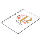 Elegante Monogram Name Pink White Floral Office Notizblock (Linke Seite)