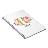 Elegante Monogram Name Pink White Floral Office Notizblock (Rechte Seite)
