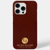 Elegante Monogram Name Red Imitats Leather & Gold Case-Mate iPhone Hülle (Rückseite)