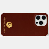 Elegante Monogram Name Red Imitats Leather & Gold Case-Mate iPhone Hülle (Rückseite (Horizontal))