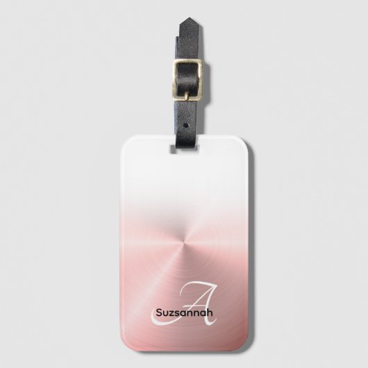 Elegante Monogram Name Rose Gold Imitate Metal Gepäckanhänger (Vorderseite Vertikal)