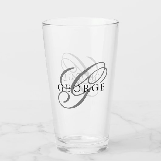 Elegante Monogram Name Script Beer Glas (Rückseite)