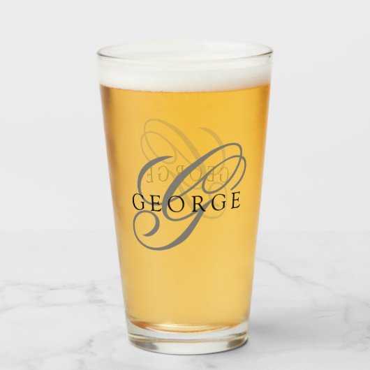 Elegante Monogram Name Script Beer Glas (Vorne (Gefüllt))