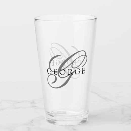 Elegante Monogram Name Script Beer Glas (Vorderseite)