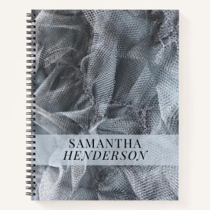 Elegante Monogram Name Tulle Toile Black Gray Notizblock