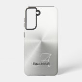 Elegante Monogram Name White Ombre Imitate Metal Samsung Galaxy Hülle (Rückseite)