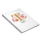 Elegante Monogram Name White Pink Floral Script Notizblock (Rechte Seite)