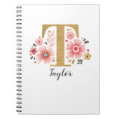 Elegante Monogram Name White Pink Floral Script Notizblock (Vorderseite)