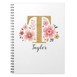 Elegante Monogram Name White Pink Floral Script Notizblock