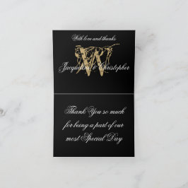 Elegante Monogram-Namen Schwarzes Gold geklappt Dankeskarte