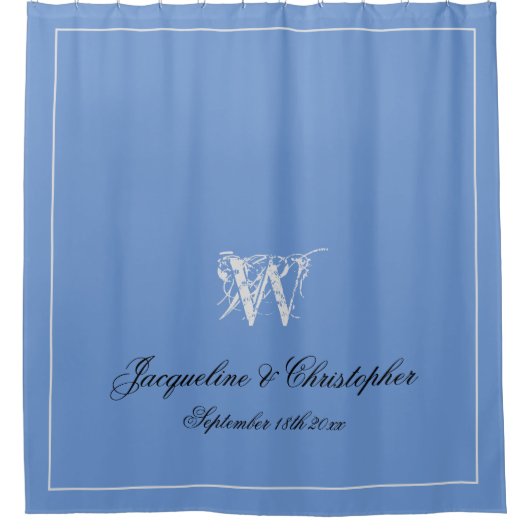 Elegante Monogram & Names Light Blue Gray Black Duschvorhang (Vorderseite)