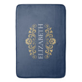 Elegante Monogram Navy Blue Gold Bath Mat Badematte (Vorderseite Vertikal)