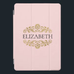 Elegante Monogram Navy Blue Gold Chic iPad Pro Cov iPad Pro Cover<br><div class="desc">Eine elegante rosa und goldene Pad-Hülle. Gut für die Rückkehr zur Schule. Fügen Sie Ihren Namen zwischen den goldenen Blüten auf der Vorderseite geblüht. Entworfen für Sie von BlackBerry Boulevard.</div>