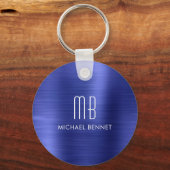 Elegante Monogram Navy Blue Imitate gebürstetes Me Schlüsselanhänger (Vorderseite)