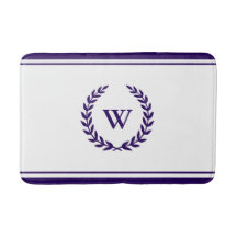 Elegante Monogram Navy Blue on White Bath Mat
