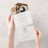 Elegante Monogram Navy Blue Wedding All In One Einladung (Abreißen)