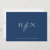 Elegante Monogram Navy Blue Wedding Dankeskarte (Vorderseite)
