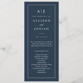 Elegante Monogram Navy Blue Wedding Programm