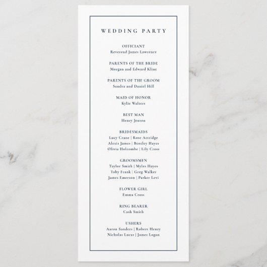 Elegante Monogram Navy Blue Wedding Programm (Rückseite)